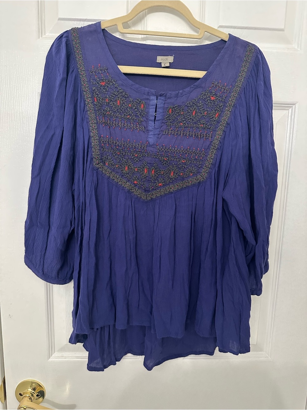 Ecote Purple Embroidered Peasant Tunic with Red Accents